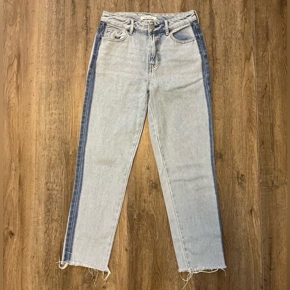 PacSun Two Toned‎ Mom Jeans Blue Colorblock Boho Retro Y2K Frayed Womens Sz 24 - Picture 3 of 8